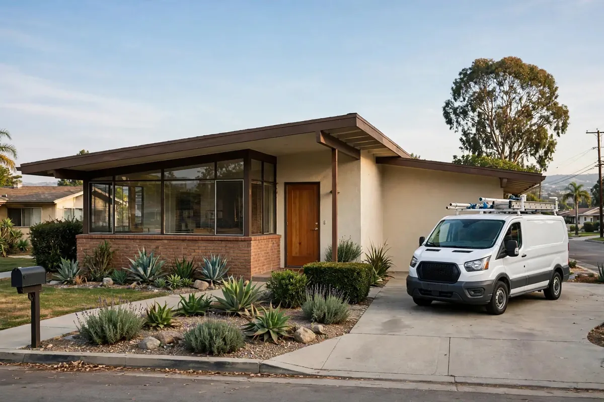 Ranch style home in Torrance California with mature street trees