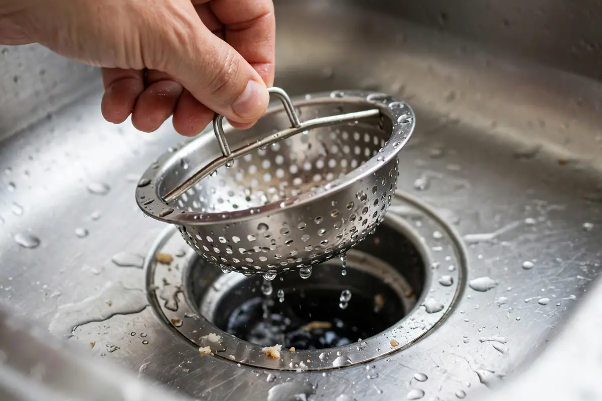Kitchen sink drain basket close up